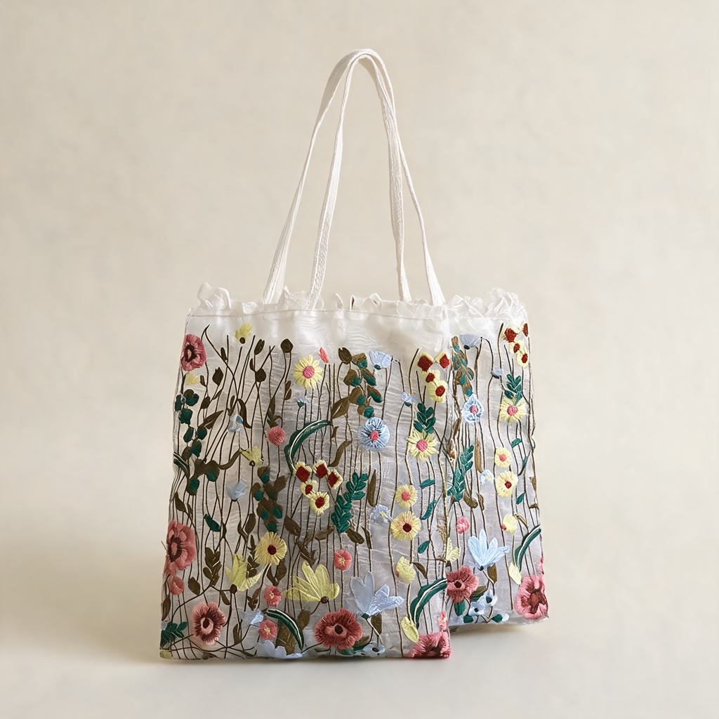 Wildflower Mesh Tote — three-quarter product view | Mak&Malva gallery 1-3