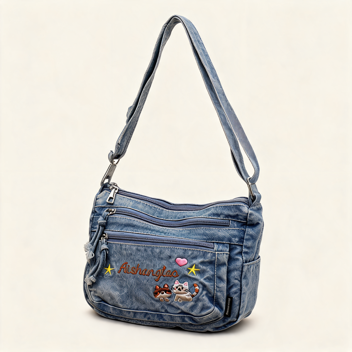 Denim Bloom Crossbody — three-quarter product view | Mak&Malva gallery 1-3