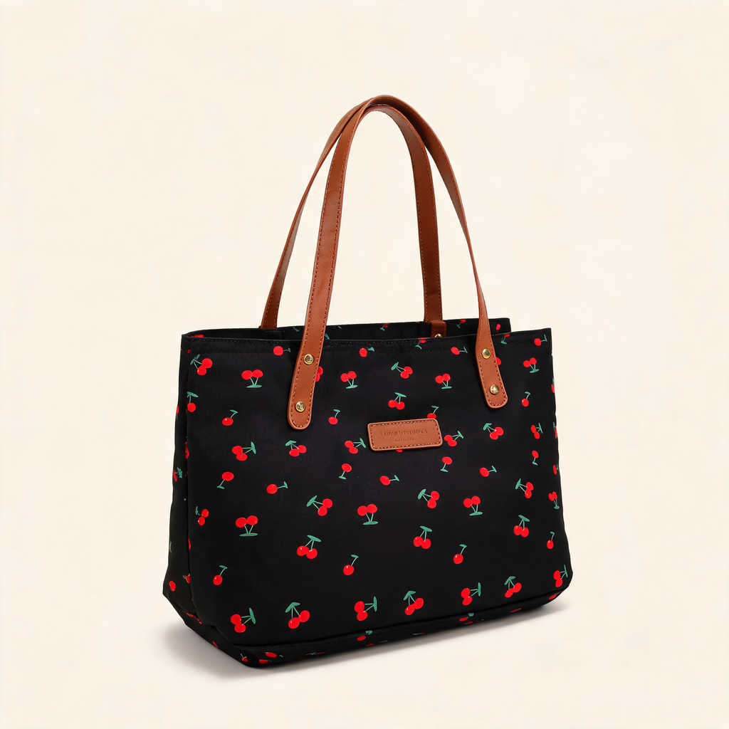 Cherry Day Shoulder Tote — three-quarter product view | Mak&Malva gallery 1-3