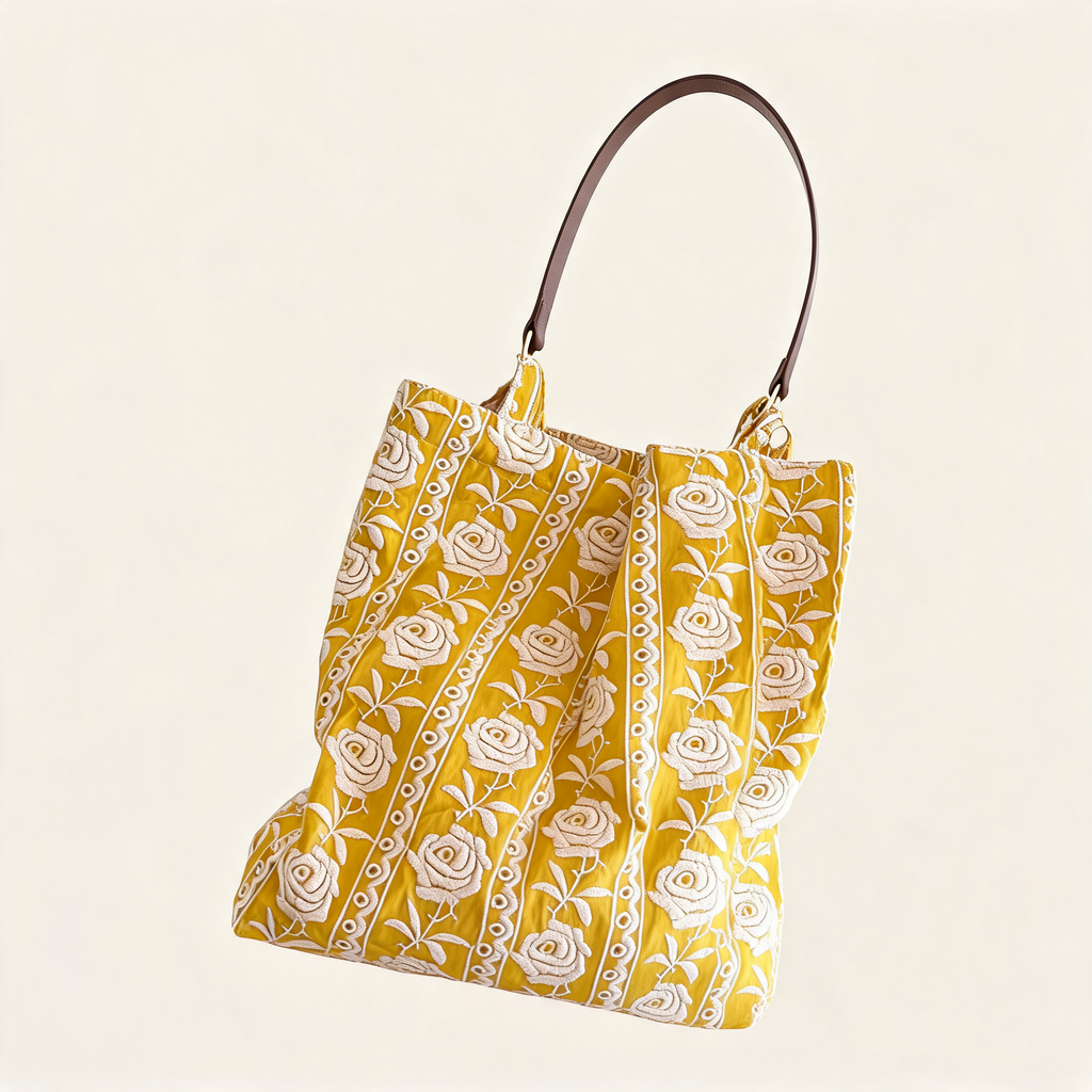 Golden Rose Embroidered Tote — three-quarter product view | Mak&Malva gallery 1-3