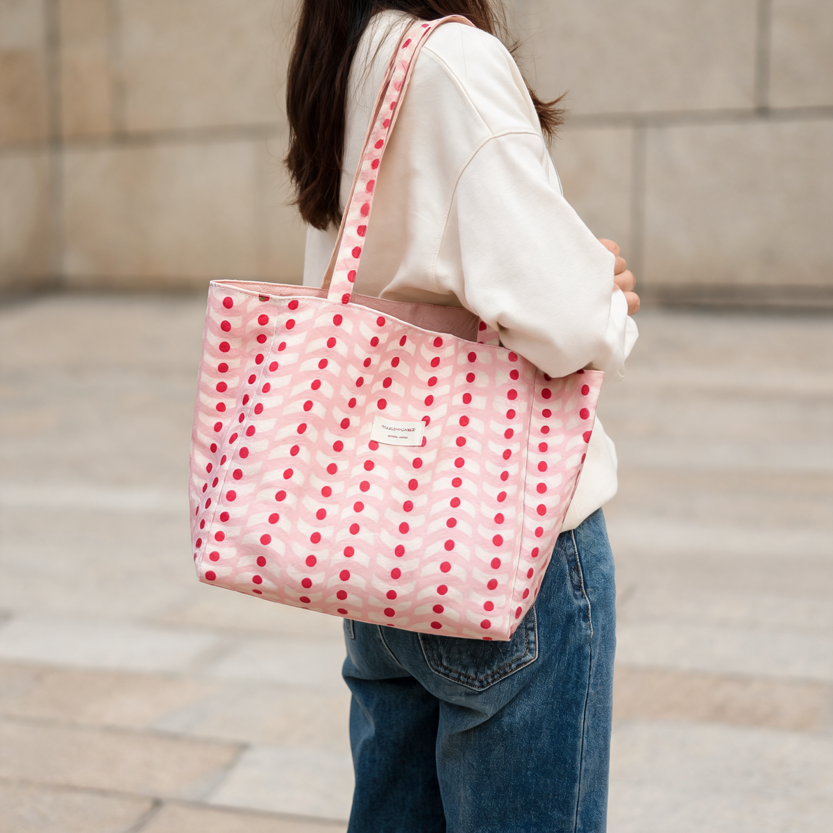 Pink Dot Everyday Tote — lifestyle styling | Mak&Malva gallery 1-3