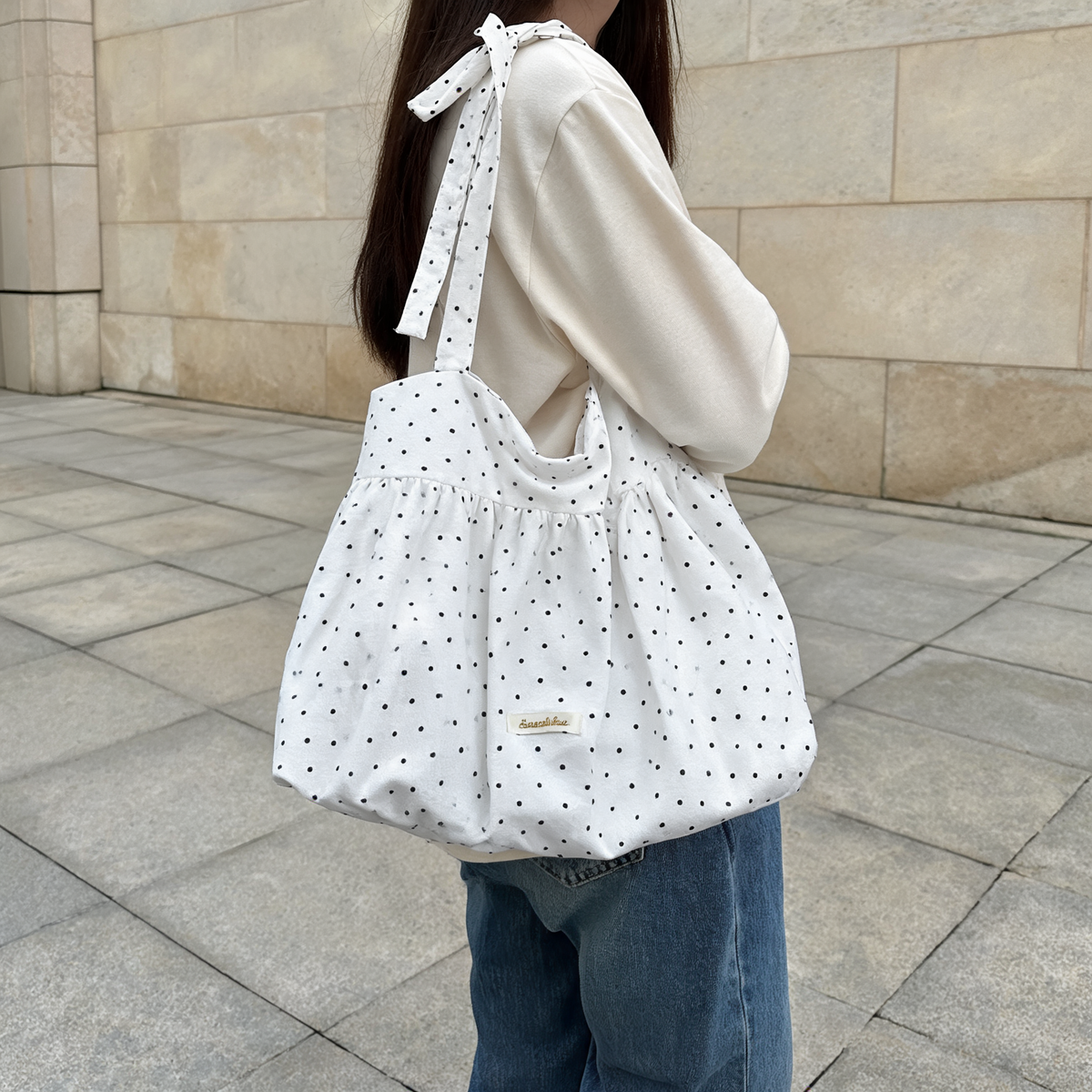 Soft Dot Ruffle Tote — lifestyle styling | Mak&Malva gallery 1-3