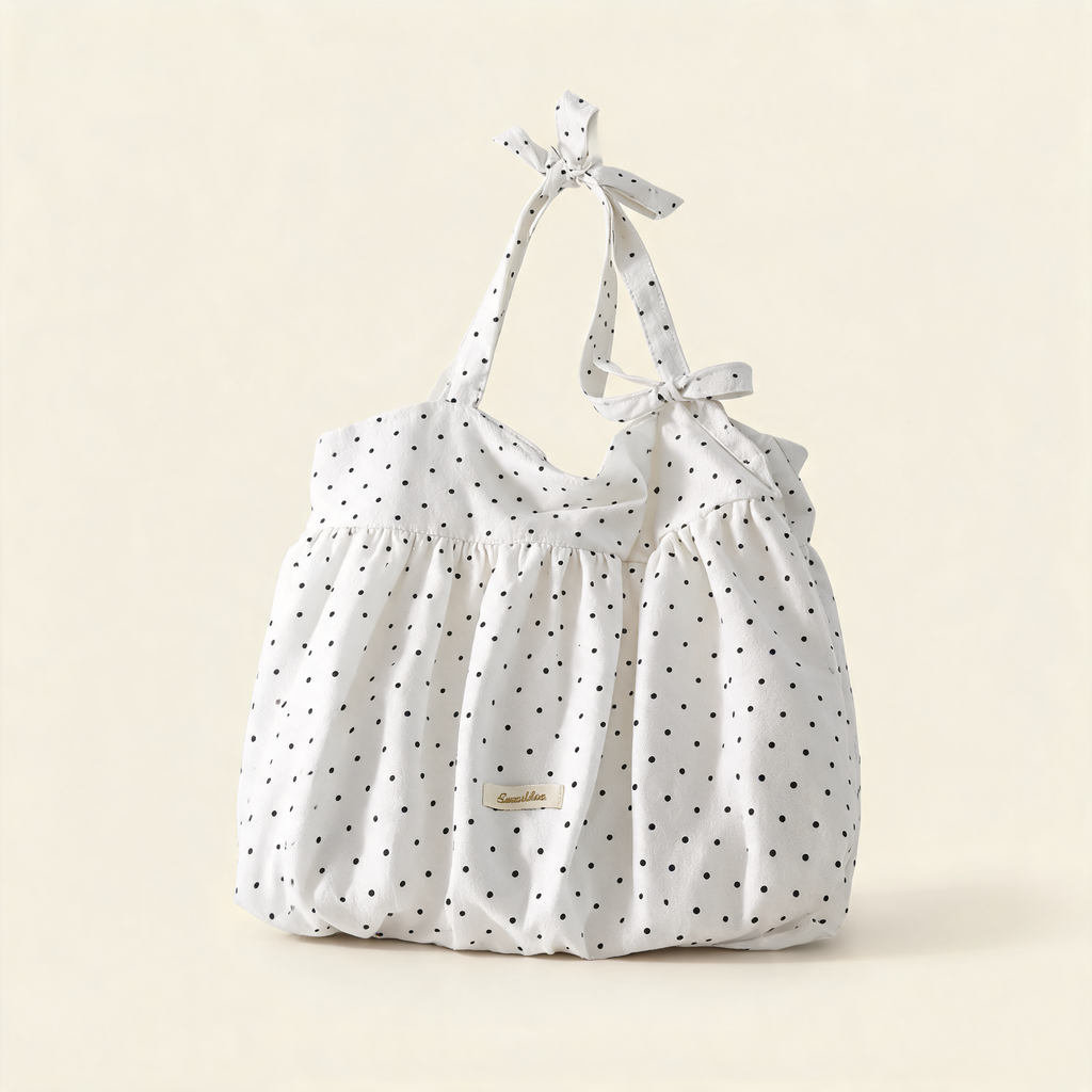Soft Dot Ruffle Tote — three-quarter product view | Mak&Malva gallery 1-3