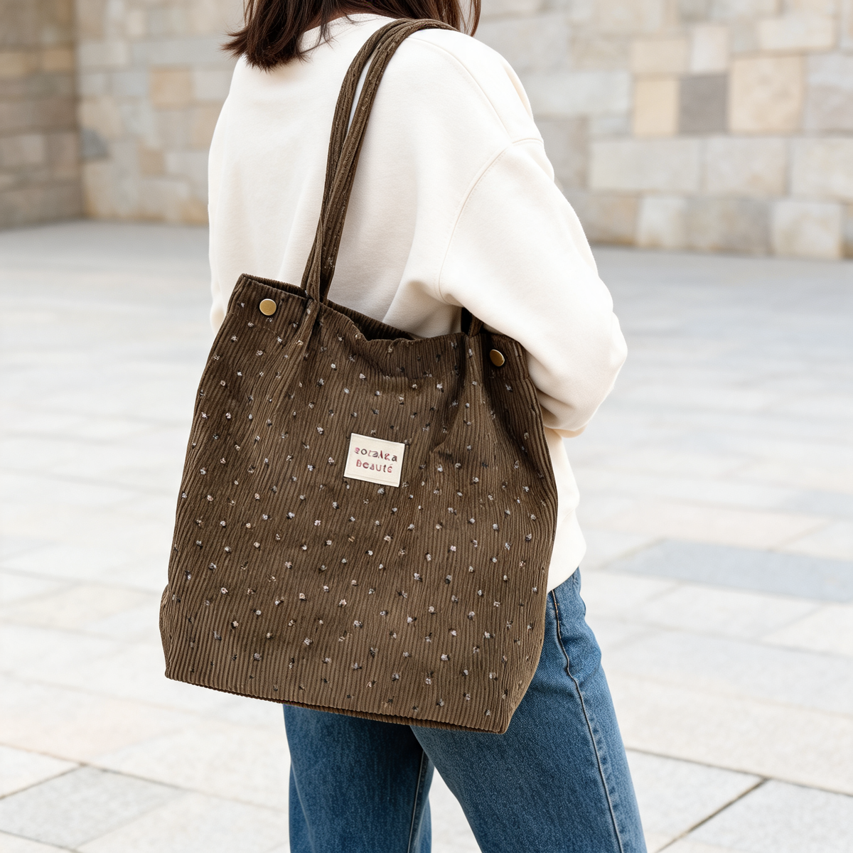Coffee Wildflower Cord Tote — lifestyle styling | Mak&Malva gallery 1-3