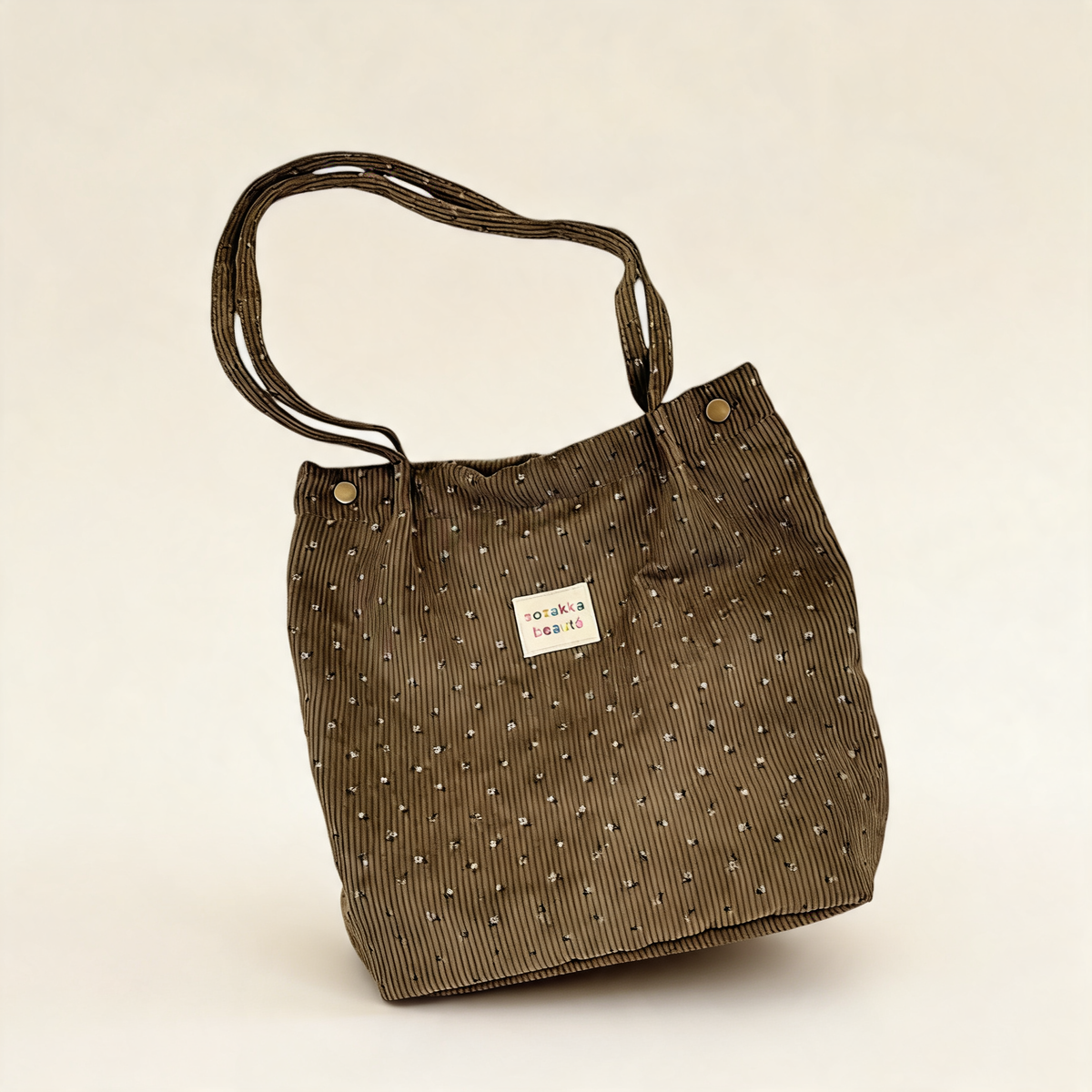 Coffee Wildflower Cord Tote — three-quarter product view | Mak&Malva gallery 1-3