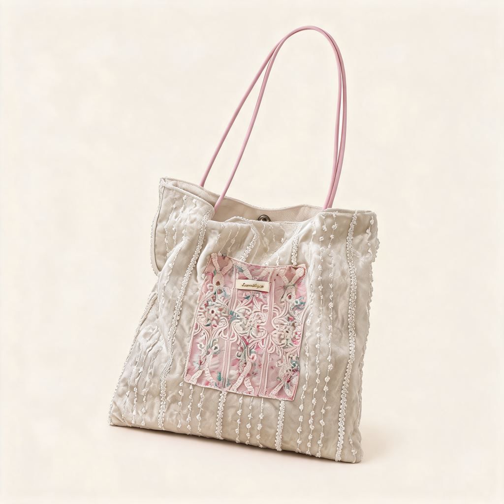 Lace Garden Panel Tote — front product view | Mak&Malva gallery 1-3
