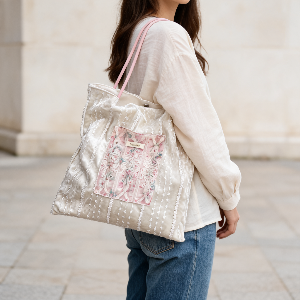 Lace Garden Panel Tote — lifestyle styling | Mak&Malva gallery 1-3
