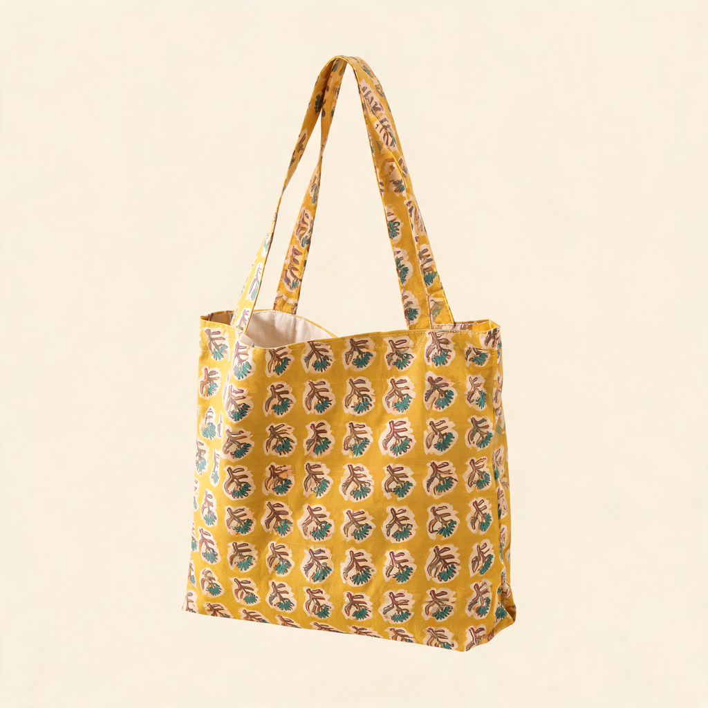 Golden Gardenia Tote — three-quarter product view | Mak&Malva gallery 1-3