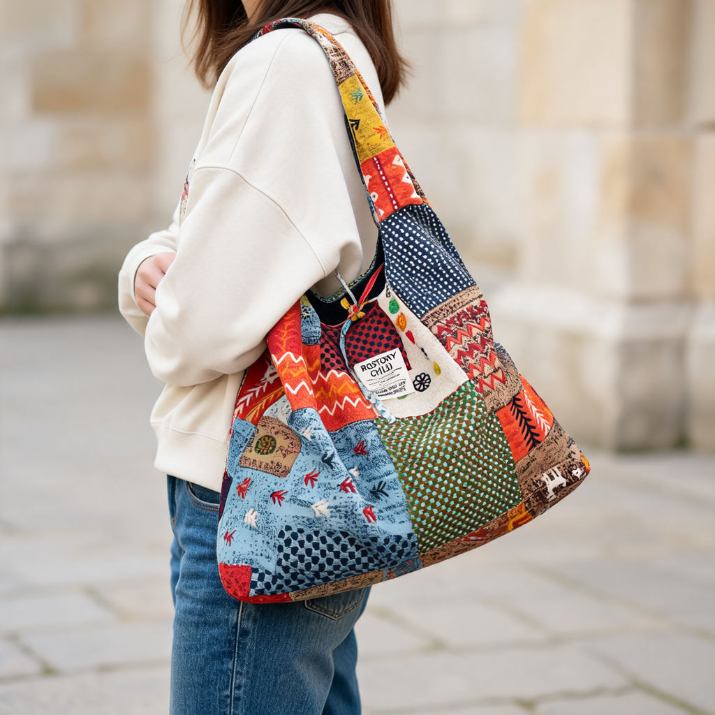Bohemian Patchwork Hobo — lifestyle styling | Mak&Malva gallery 1-3