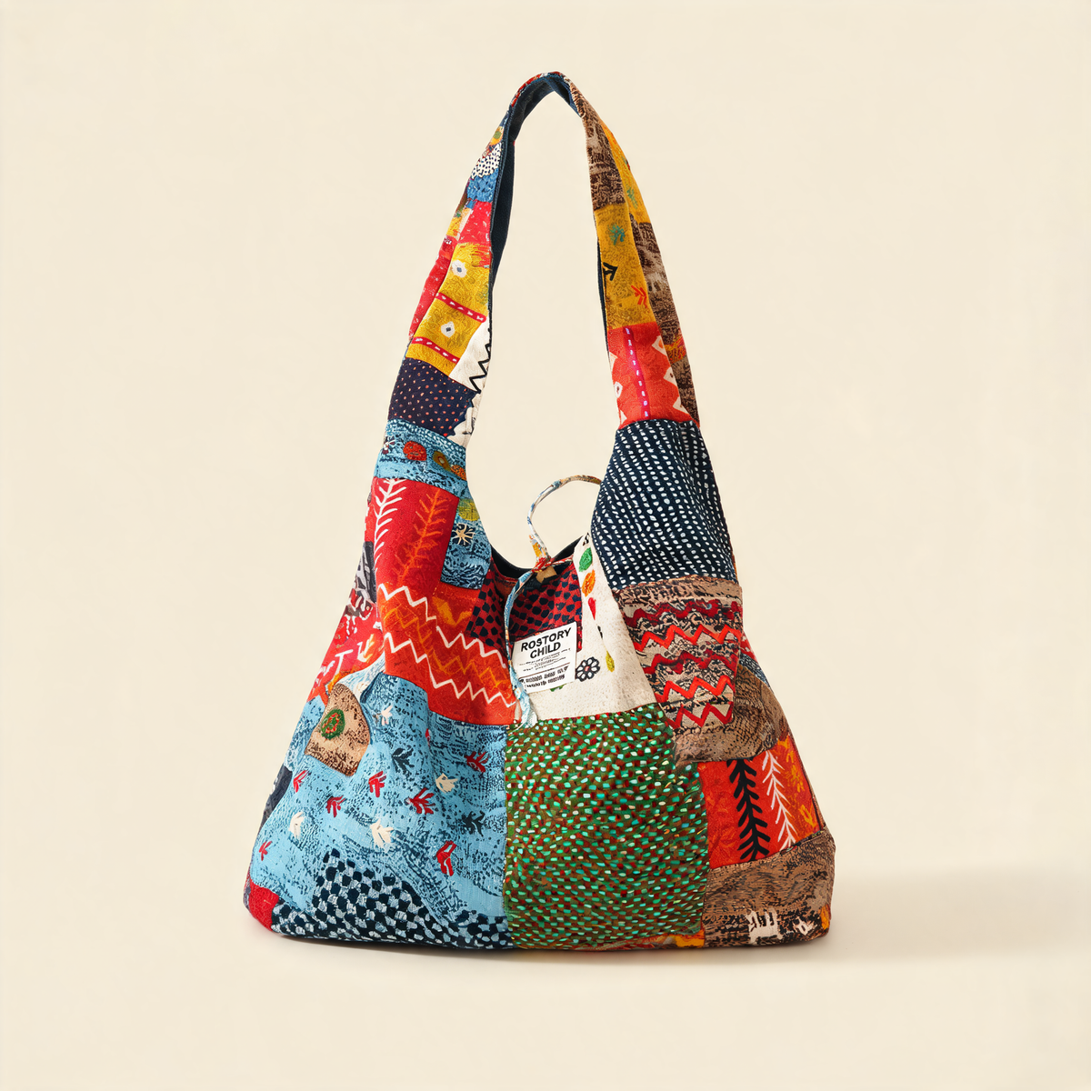 Bohemian Patchwork Hobo — three-quarter product view | Mak&Malva gallery 1-3