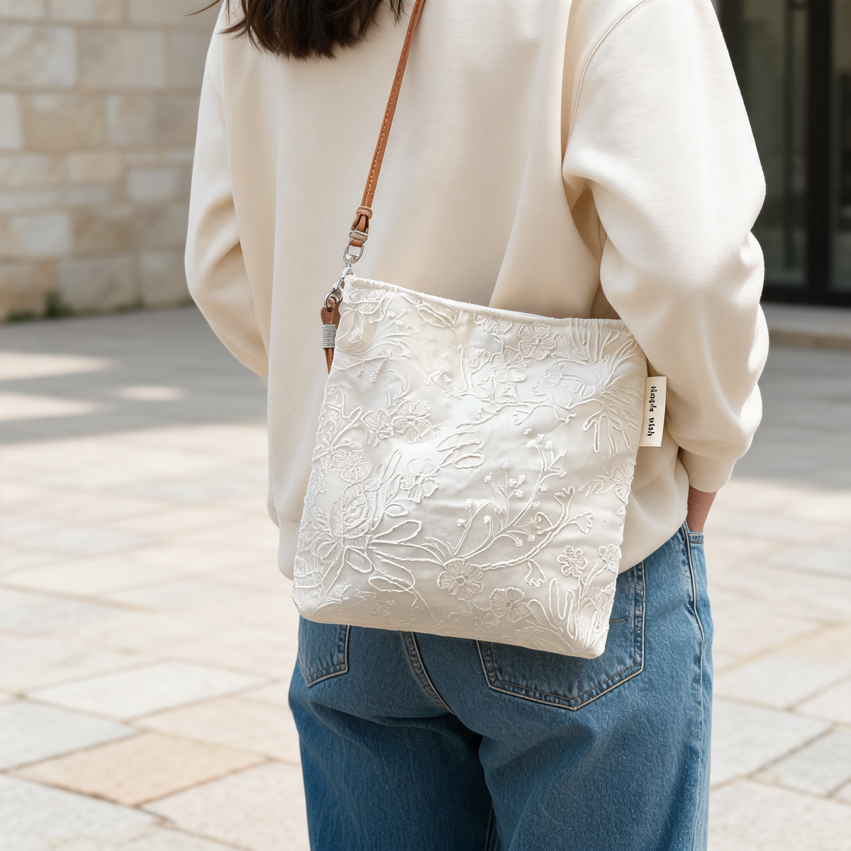 Ivory Bloom Mini Crossbody — lifestyle styling | Mak&Malva gallery 1-3