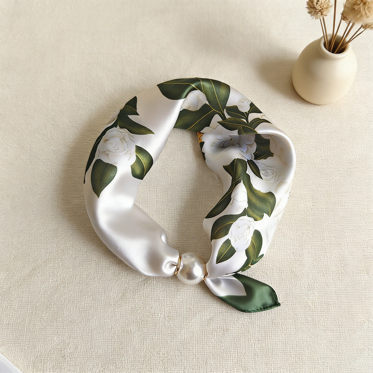 Floral Magnetic-Clasp Scarf - Green Branch