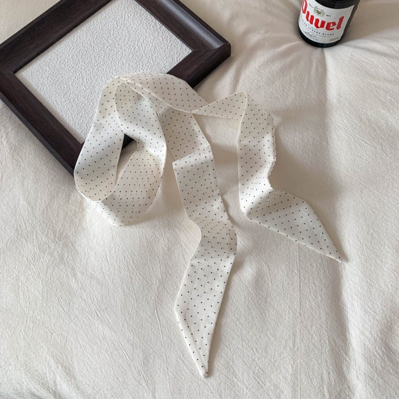 Polka-Dot Ribbon Scarf - White Dots A