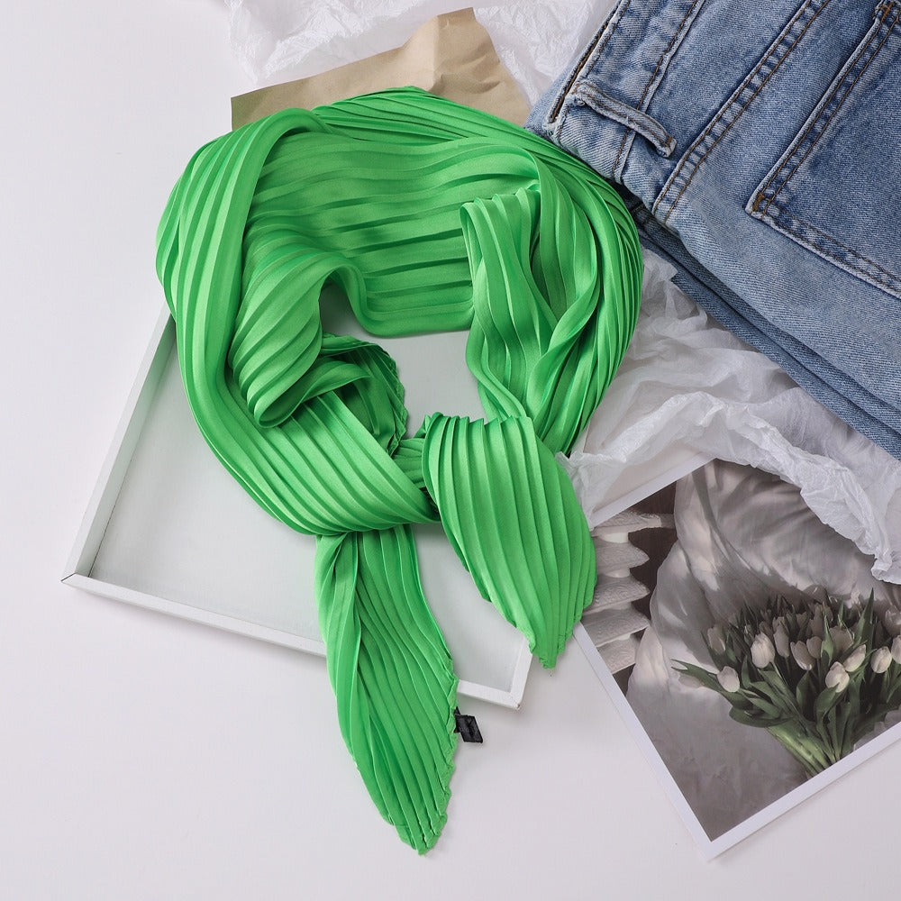 Pleated Square Scarf 70 - Grass Green