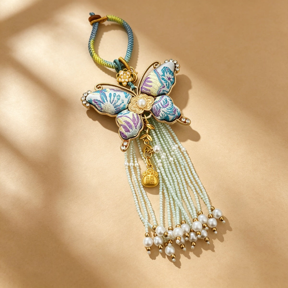Butterfly Pearl-Tassel Bag Charm - Blue and Purple