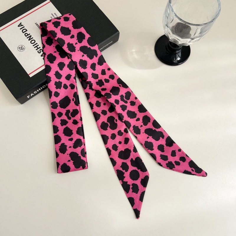 Leopard Ribbon Scarf - Rose Pink