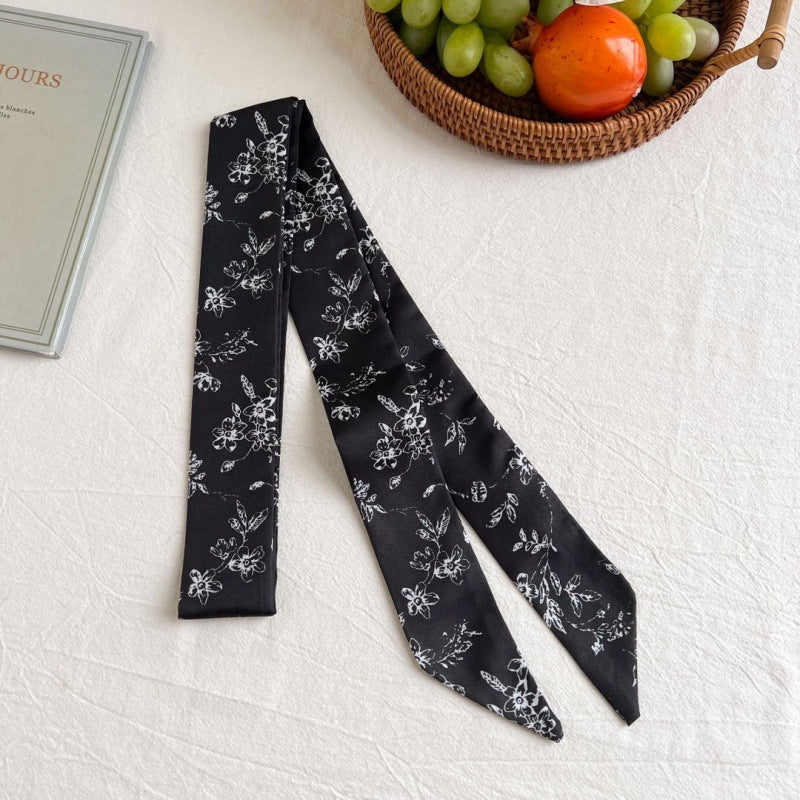 Botanical Ribbon Scarf - Black Floral