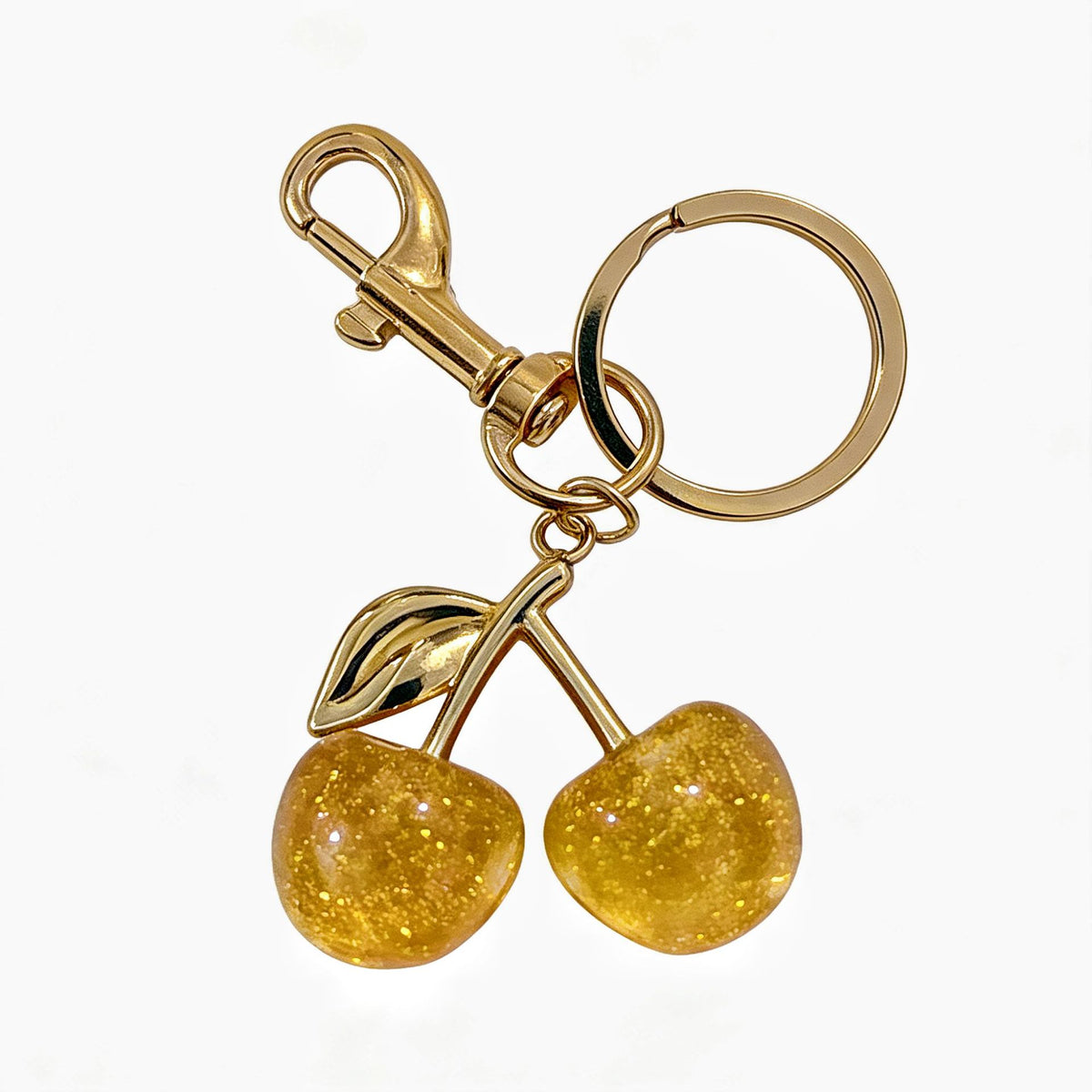 Glossy Cherry Bag Charm - Yellow / Gold-Tone Ring