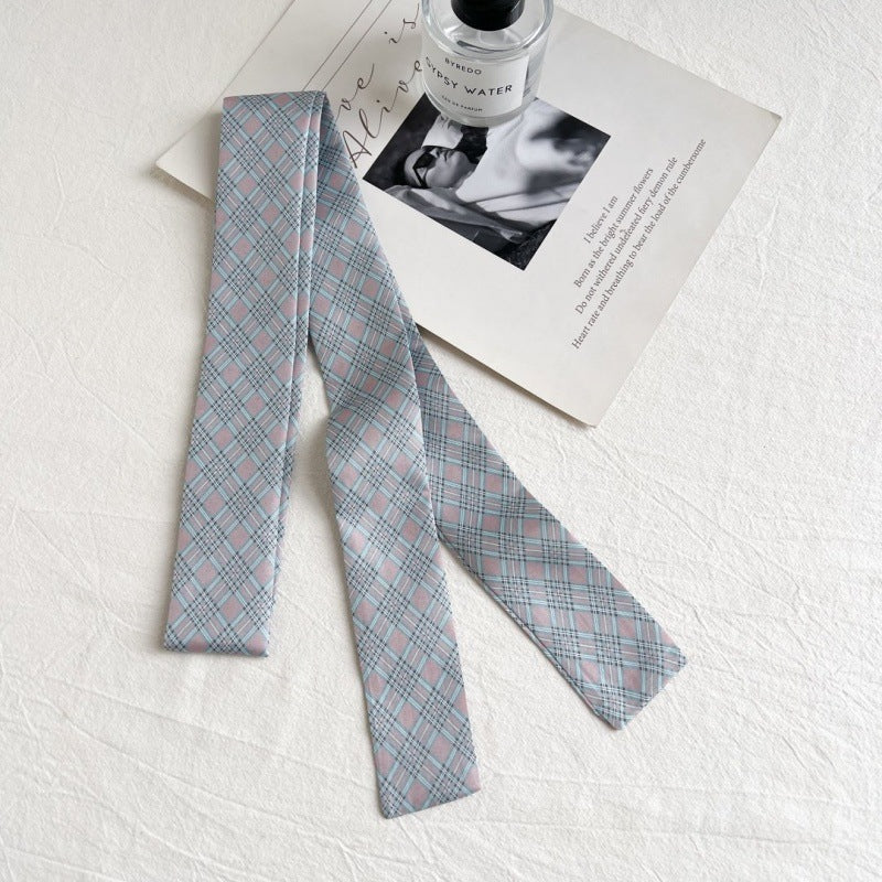 Check Ribbon Scarf - Blue Check