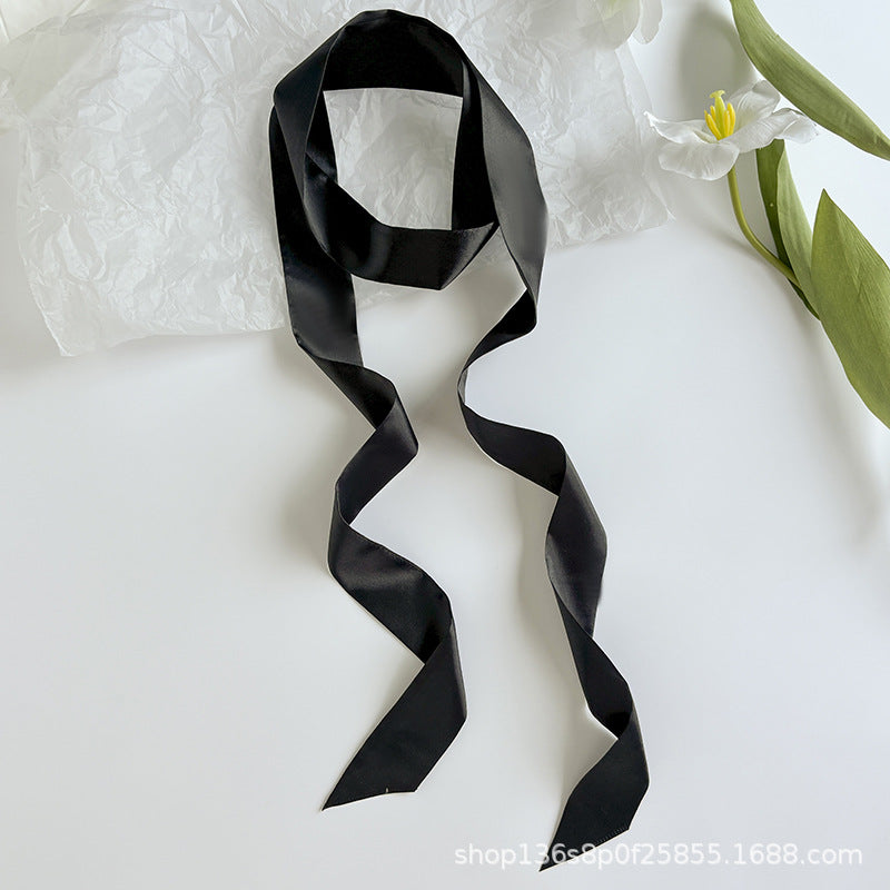 Long Colour Ribbon Scarf - Pure black