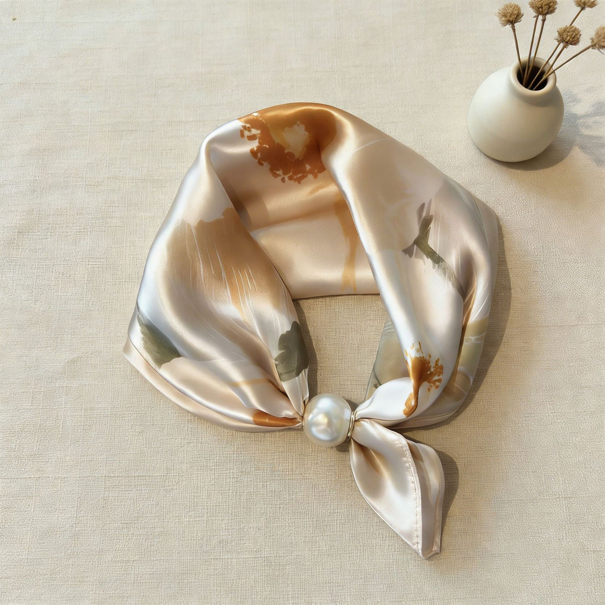 Floral Magnetic-Clasp Scarf - Champagne Floral