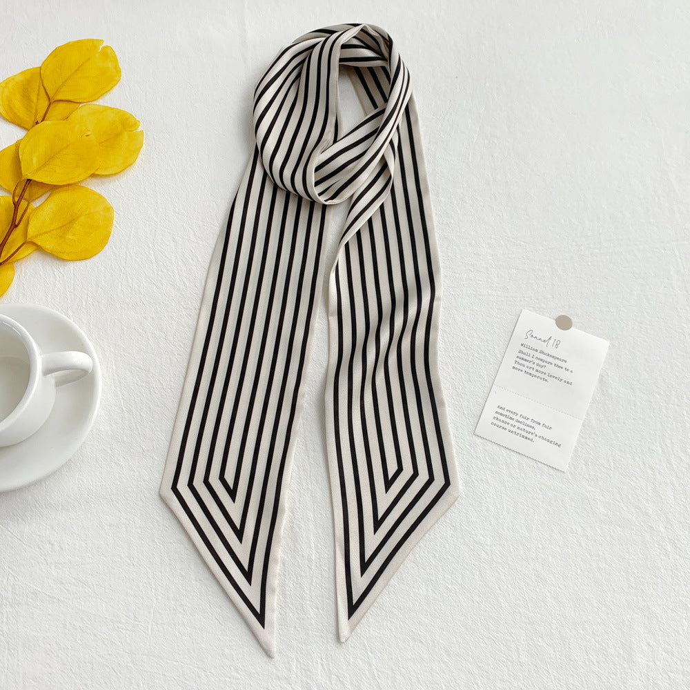 Long Graphic Stripe Scarf - Black Lines on Ivory