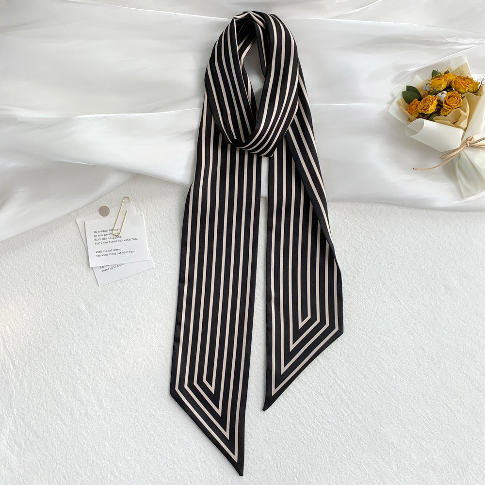 Long Graphic Stripe Scarf - White Lines on Black