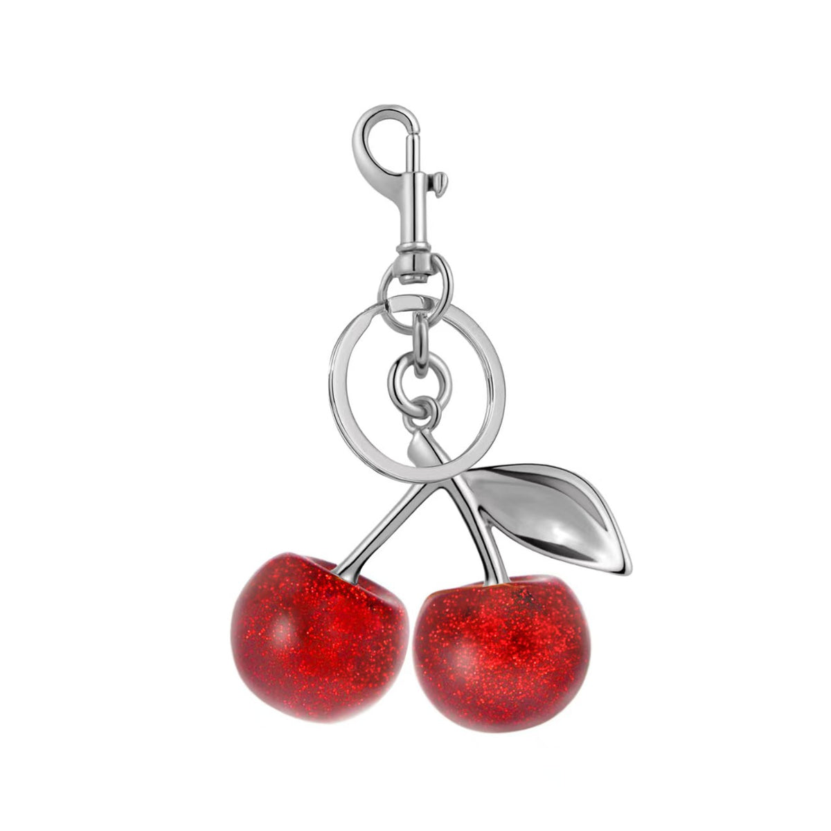 Glossy Cherry Bag Charm - Red / Silver-Tone Ring