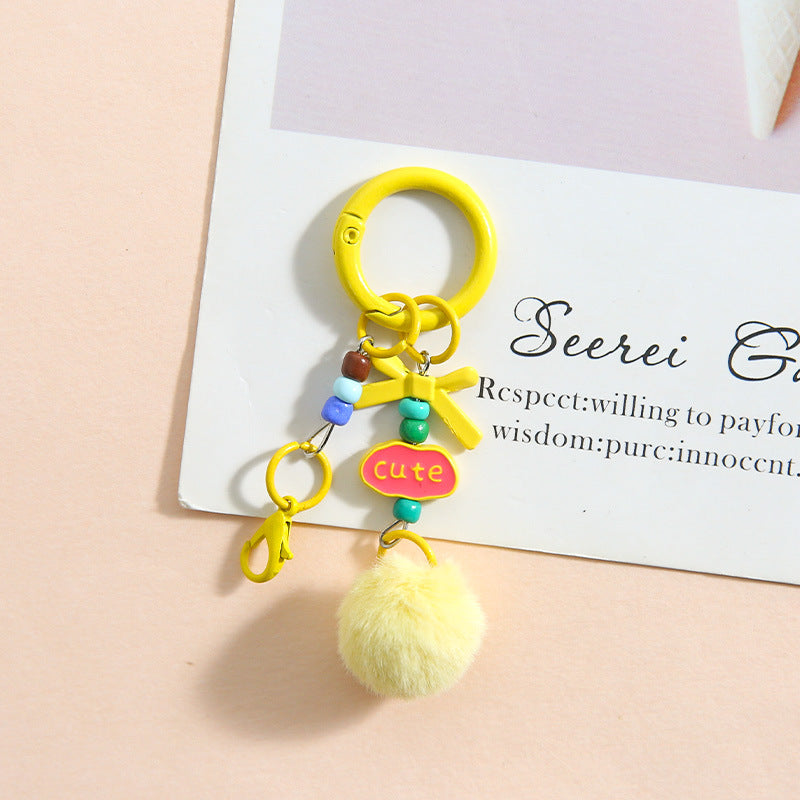 Pom-Pom Bead-Chain Bag Charm - Yellow