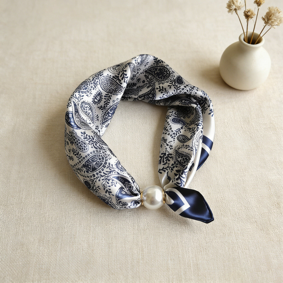 Floral Magnetic-Clasp Scarf - Blue Painted Floral