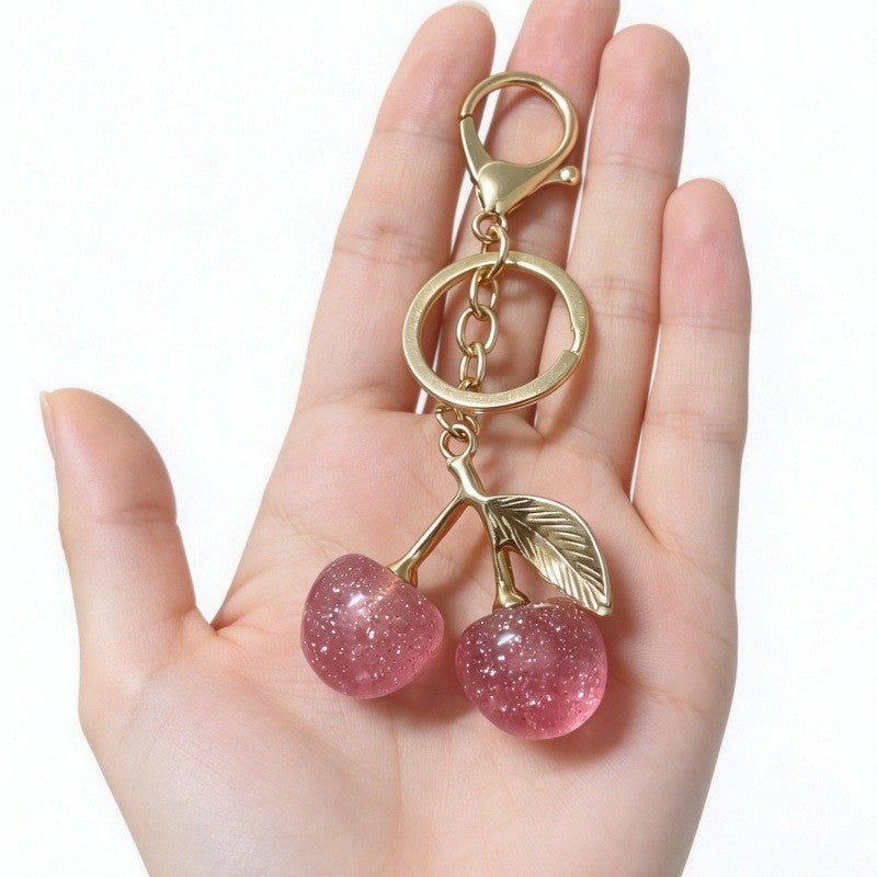 Mini Shimmer Cherry Bag Charm - Pink / Lobster Clasp