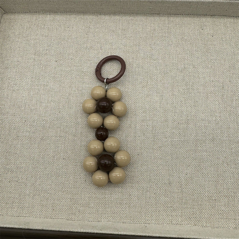 Beaded Daisy Loop Bag Charm - Brown