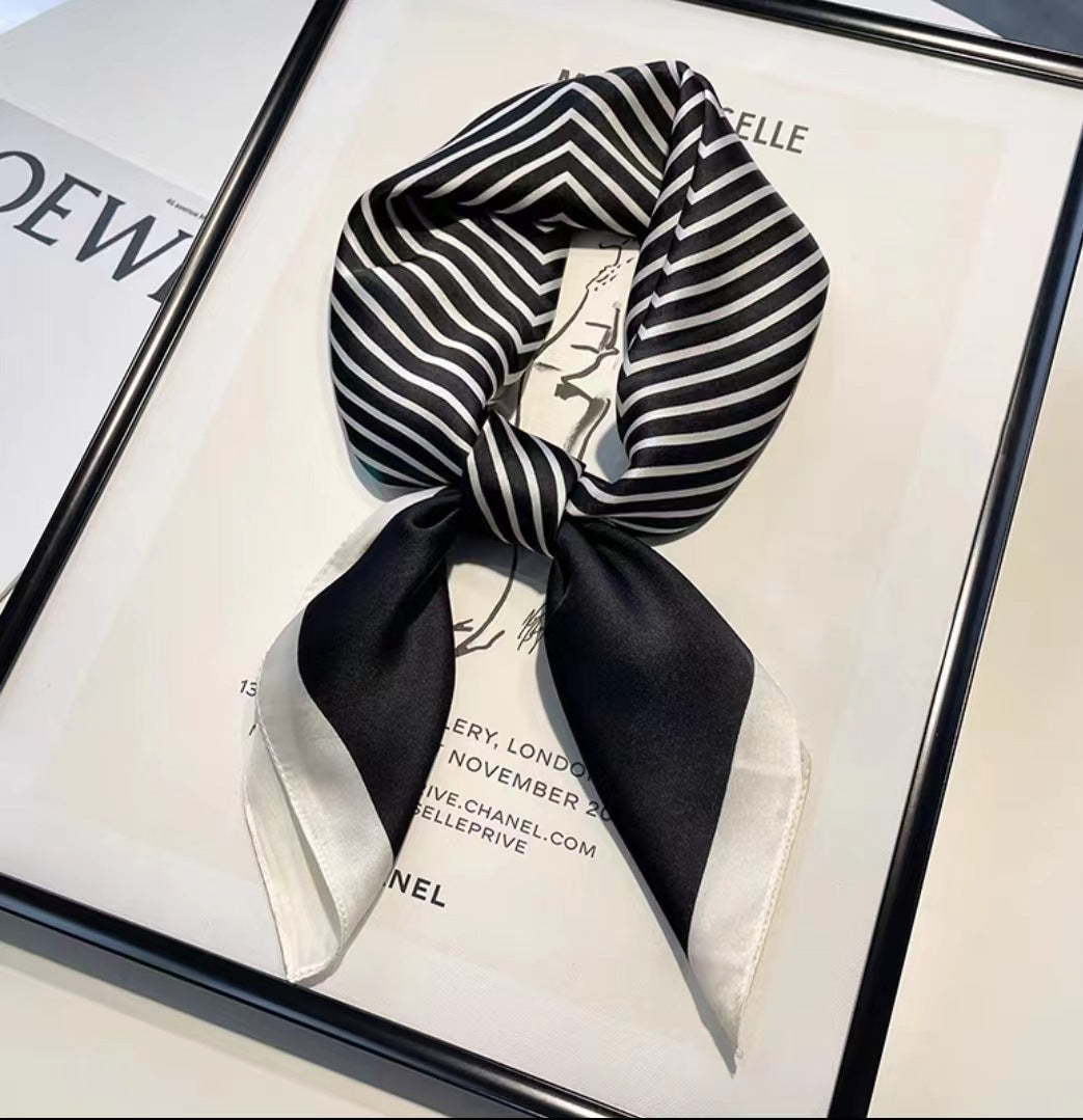 Clean Stripe Square Scarf - Black Stripe
