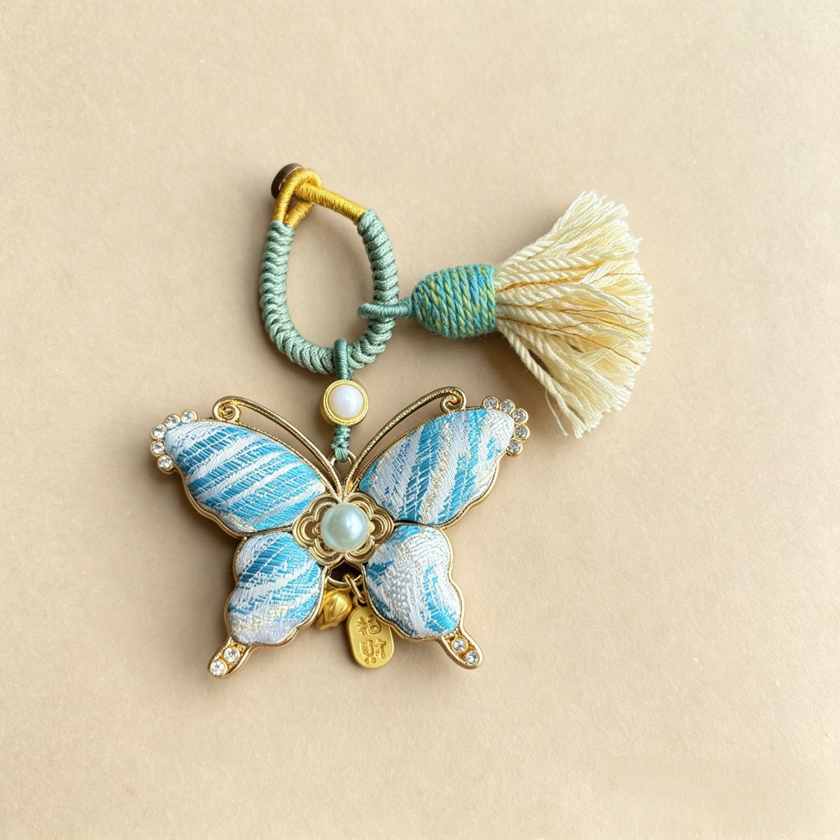 Brocade Butterfly Thread-Tassel Charm - Blue