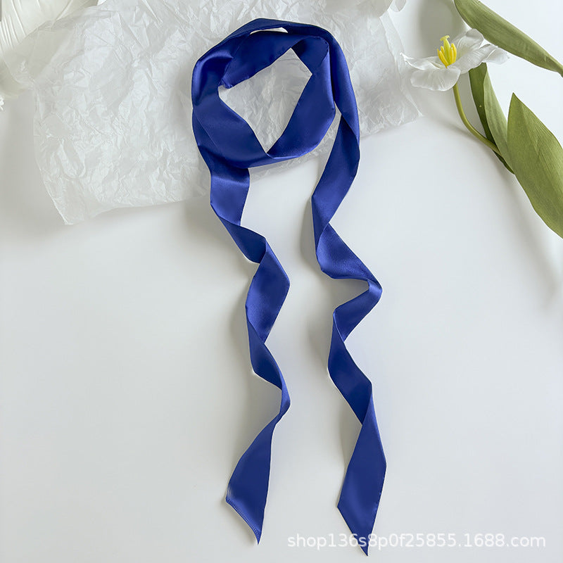 Long Colour Ribbon Scarf - Deep sea blue