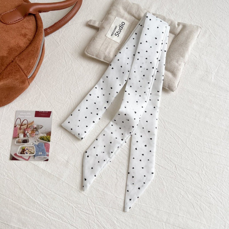 Polka-Dot Ribbon Scarf - White Dots B