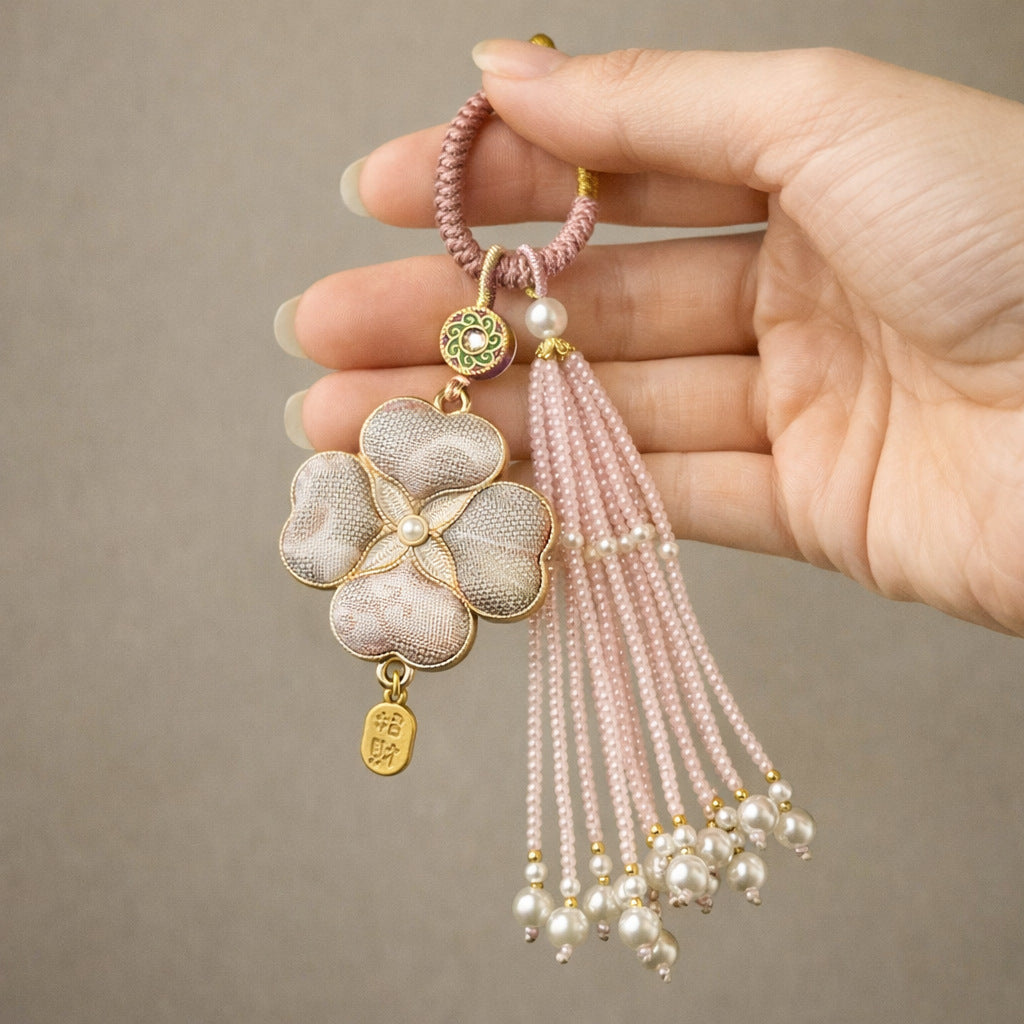 Brocade Clover Tassel Bag Charm - Yao Hua Pattern