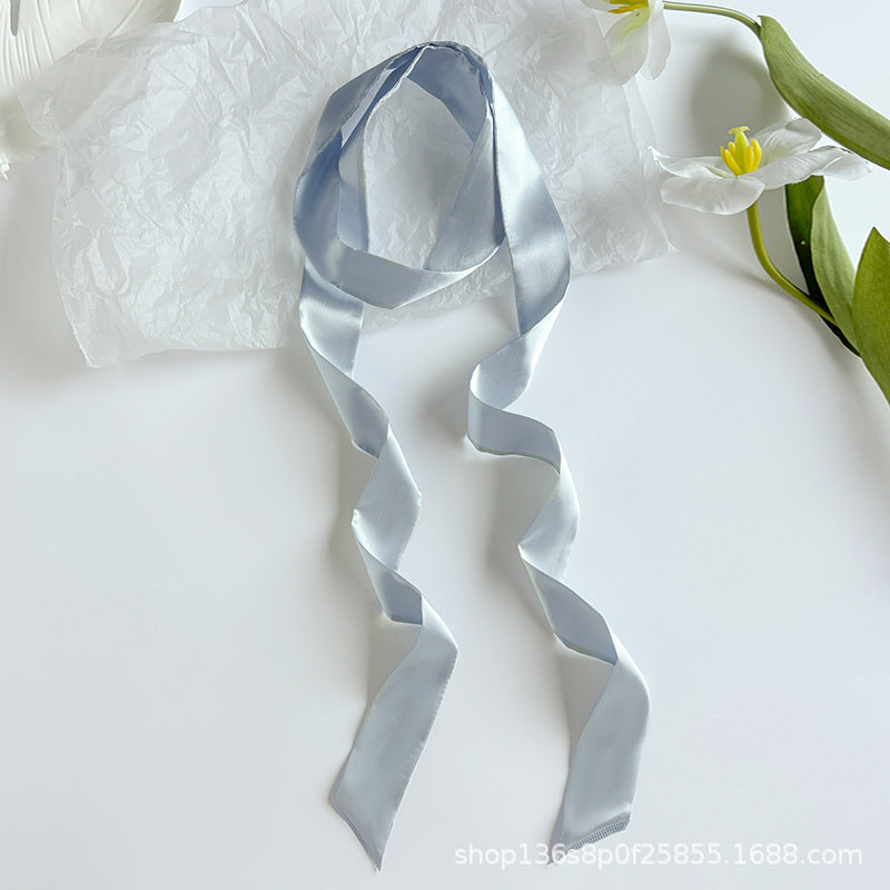 Long Colour Ribbon Scarf - Light grey blue