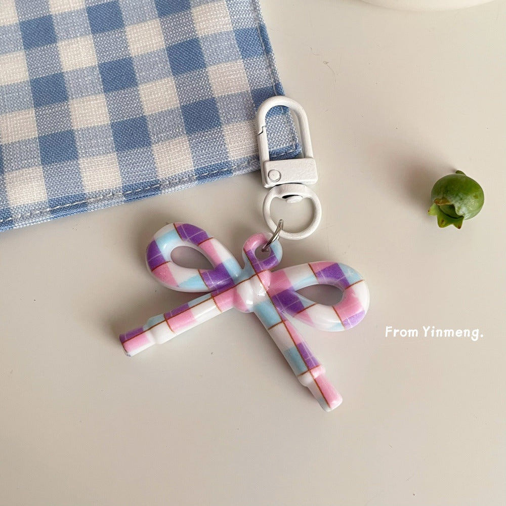 Gingham Bow Bag Charm - Purple