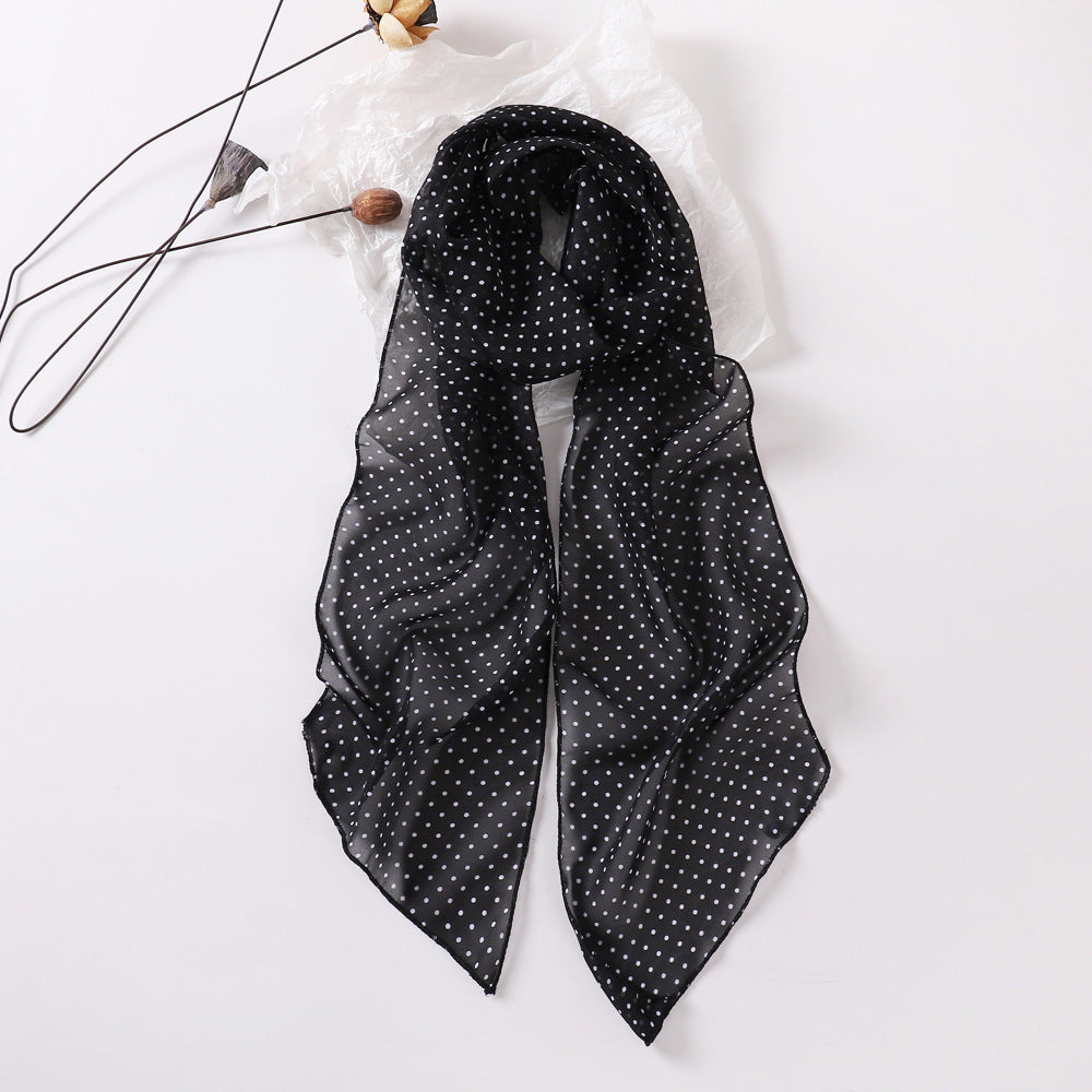 Long Polka-Dot Scarf - Small Black Dots