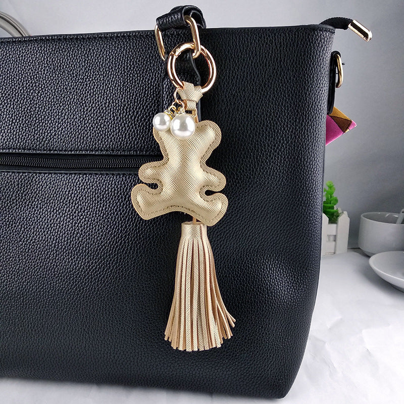 Little Bear Tassel Bag Charm - Gold tone