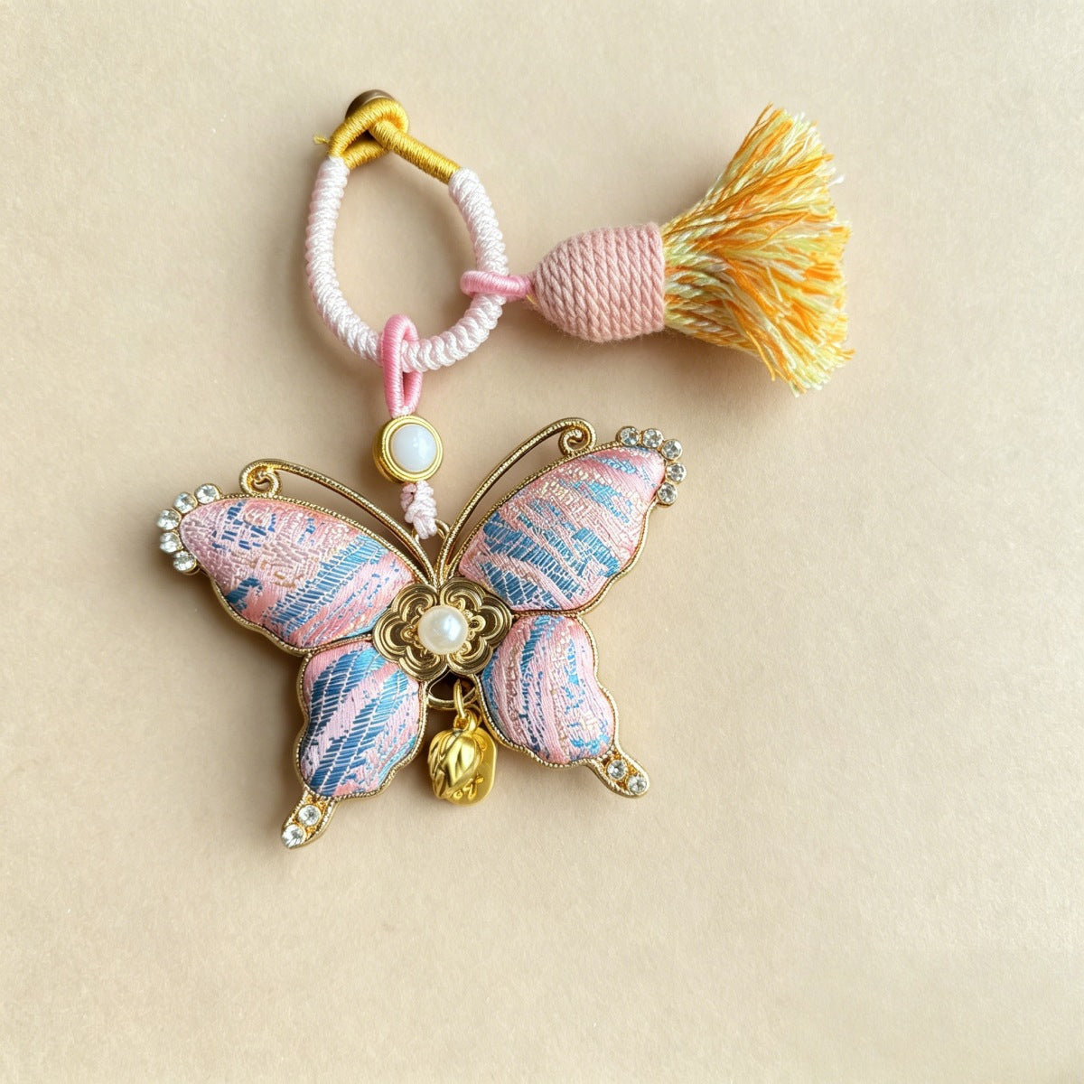 Brocade Butterfly Thread-Tassel Charm - Pink and Blue
