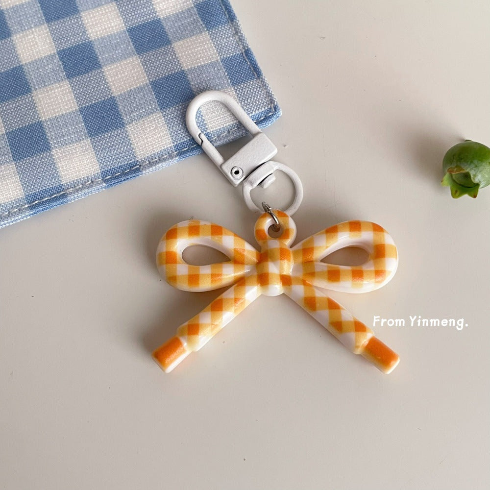 Gingham Bow Bag Charm - Orange