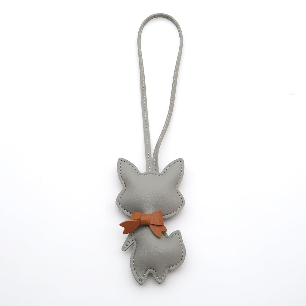 Little Fox Faux-Leather Bag Charm - Grey