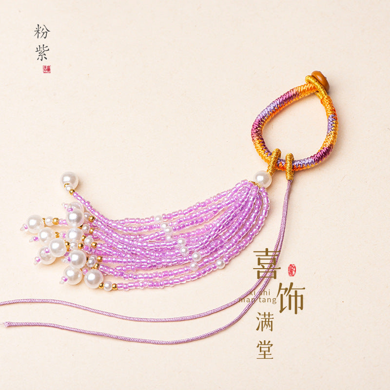 Knotted Bead-Tassel Bag Charm - Pink purple