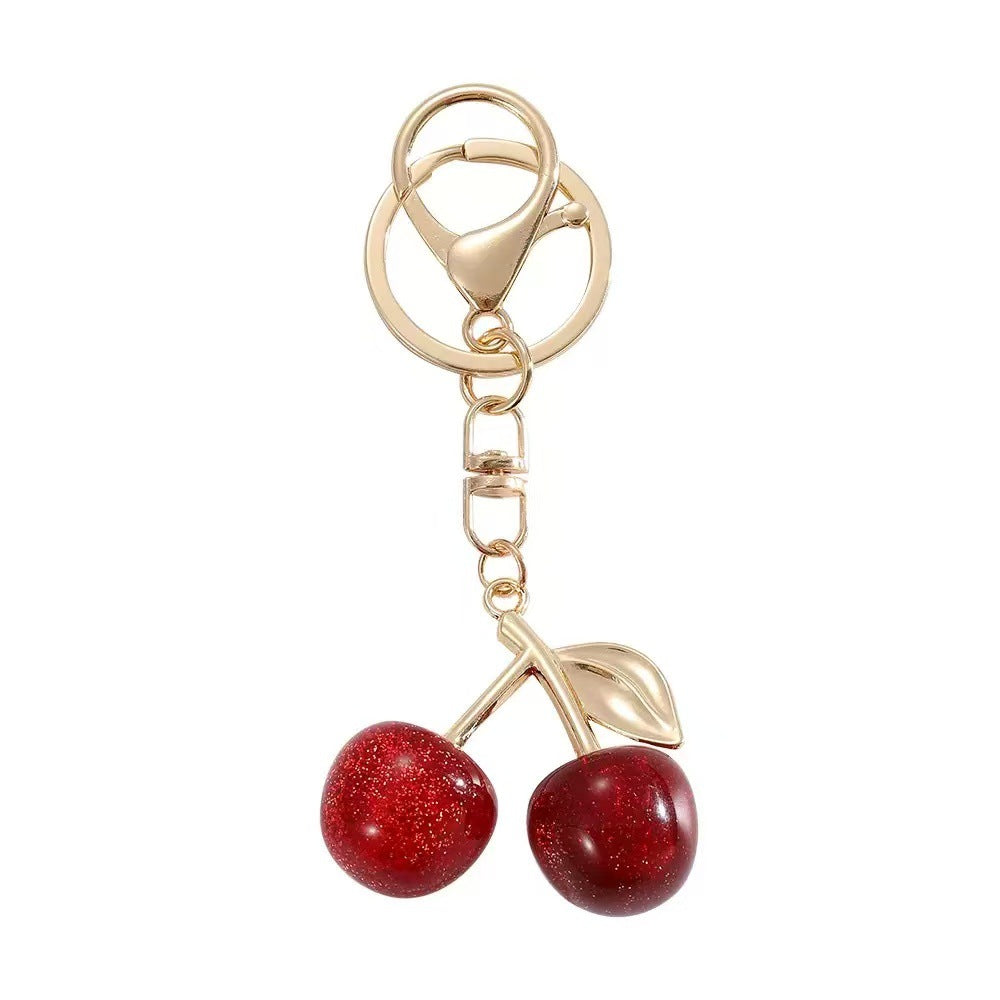 Glossy Cherry Bag Charm - Red / Gold-Tone Clasp P