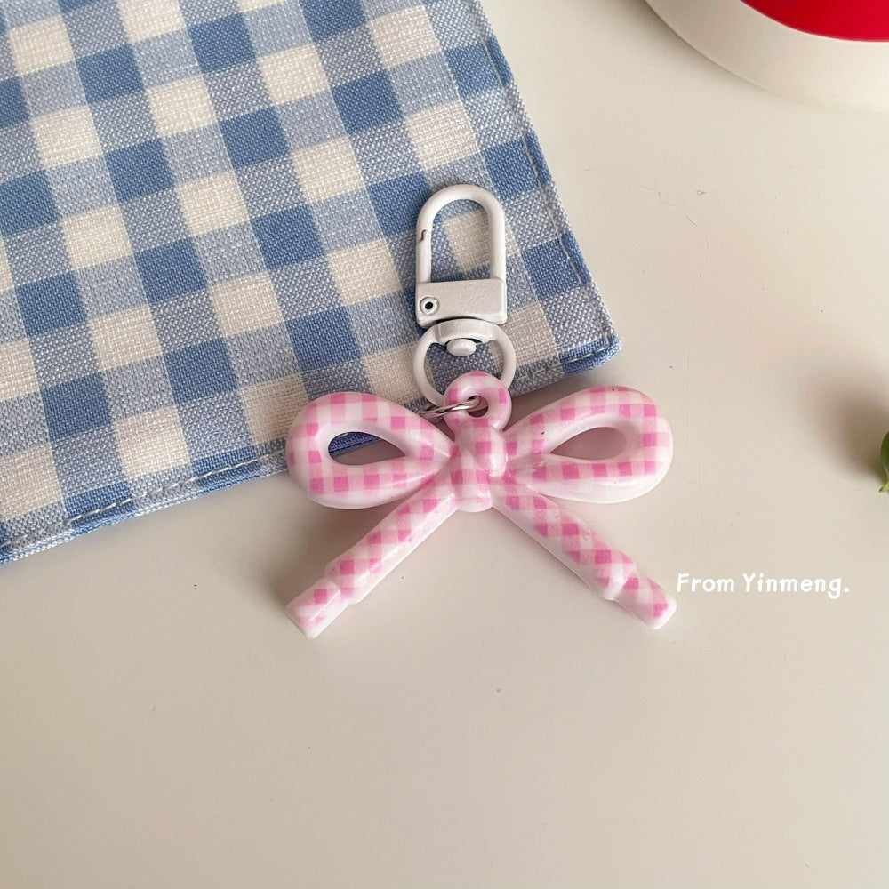 Gingham Bow Bag Charm - Pink