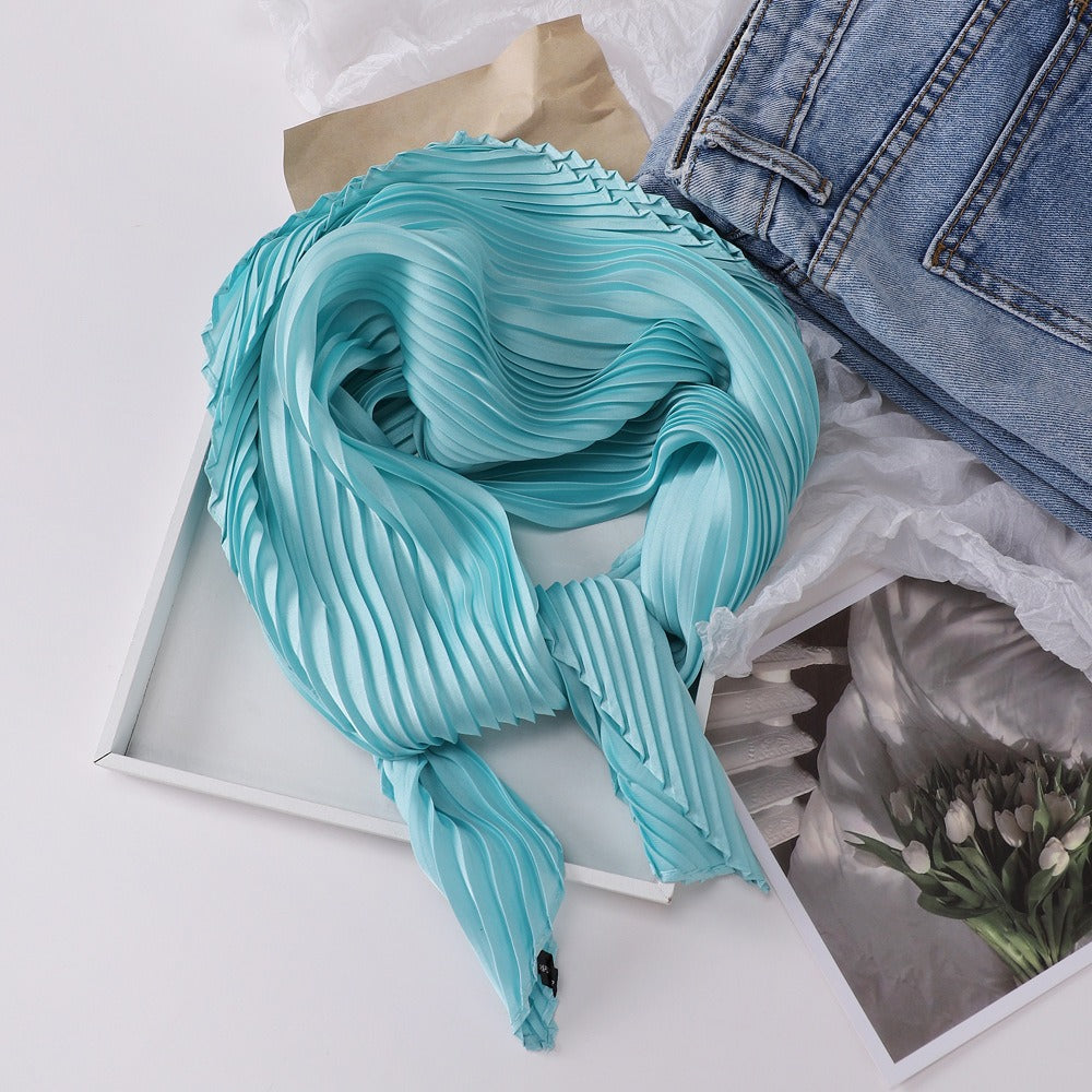 Pleated Square Scarf 70 - Azure