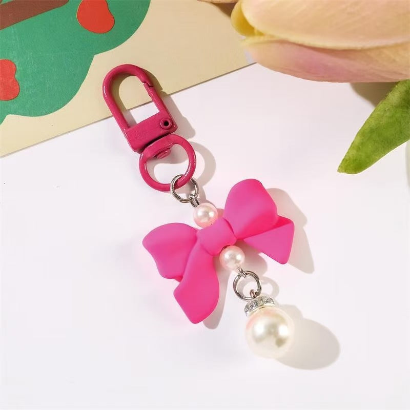 Pastel Bow and Pearl-Look Charm - Deep Rose