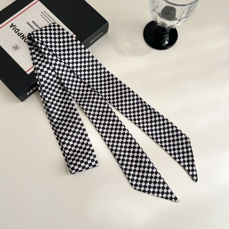 Check Ribbon Scarf - Black and White Checkerboard
